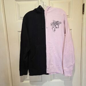 UNXPECTD Sweatshirt Hoodie Split Pink and Black Become Yourself Hoodie Sz S